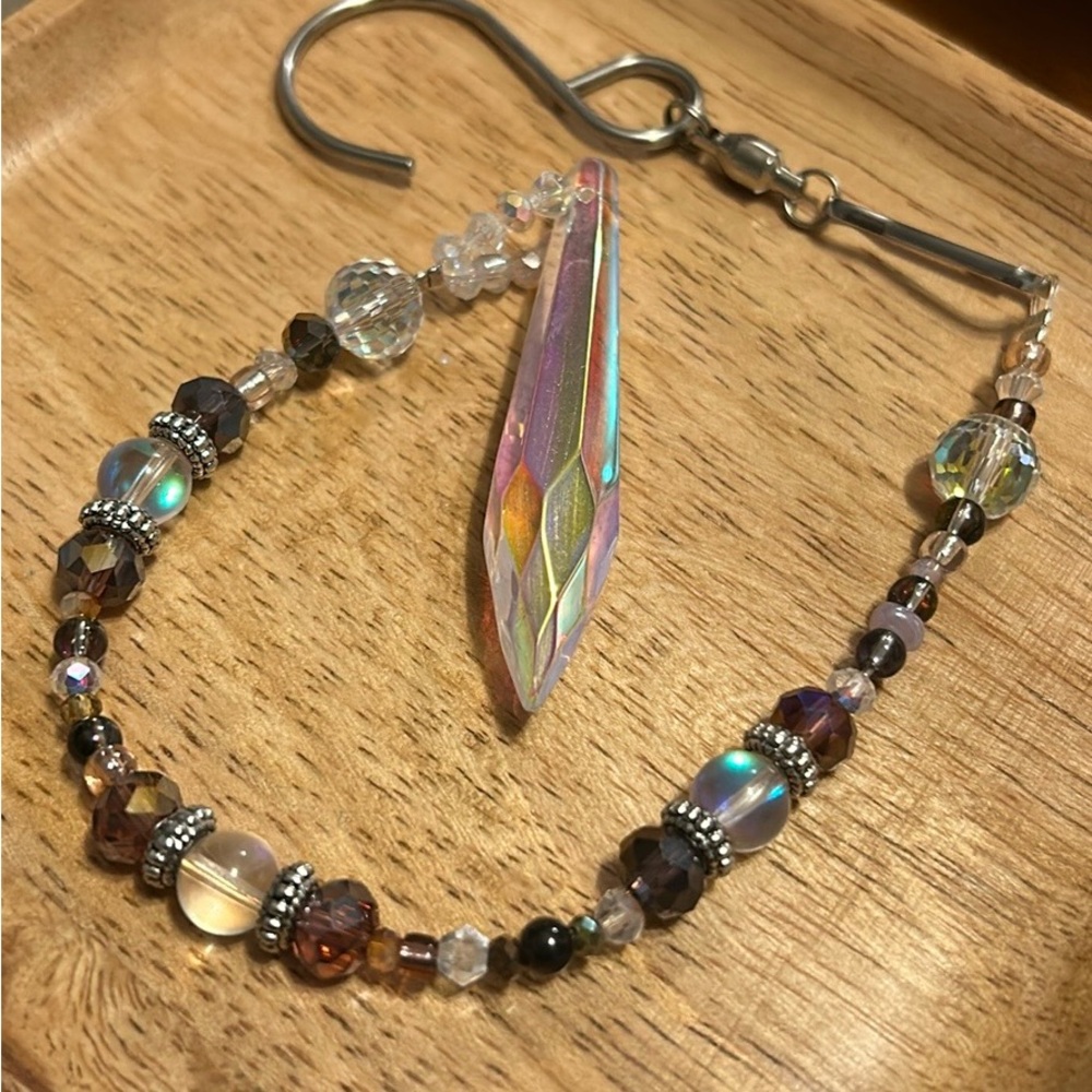 🖤13” Handmade Plum + Aura Quartz Suncatcher